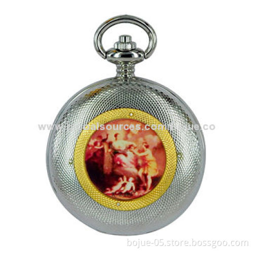 Silver Cover Automatic Mechanical Pendant Men's Pocket Watch, CE/RoHS Mark, Nickel-free